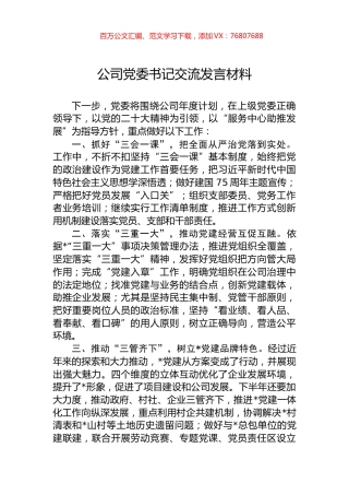 公司党委书记交流发言材料.docx