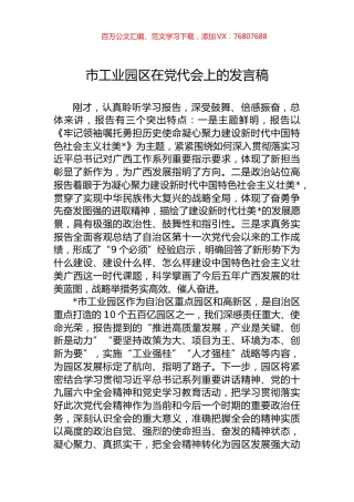 市工业园区在党代会上的发言稿.docx