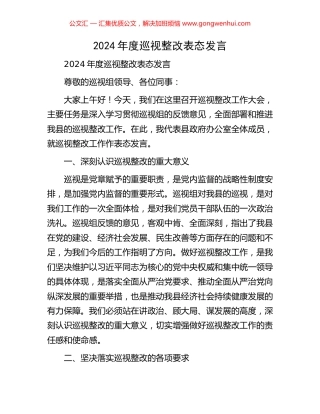 2024年度巡视整改表态发言.docx