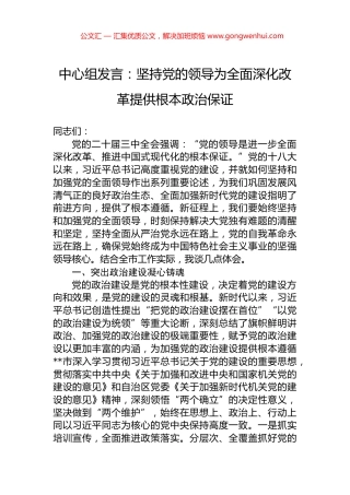 中心组发言：坚持党的领导为全面深化改革提供根本政治保证.docx