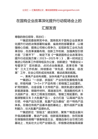 在国有企业改革深化提升行动现场会上的汇报发言.docx
