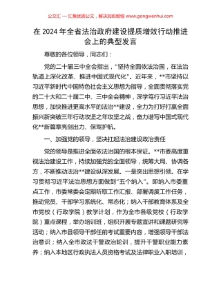 在2024年全省法治政府建设提质增效行动推进会上的典型发言.docx