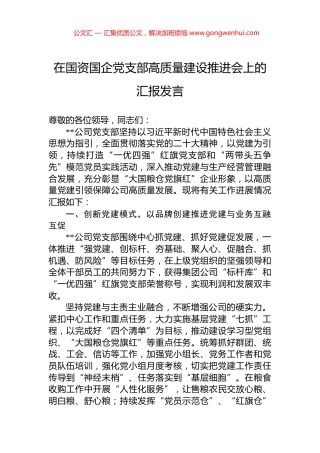 在国资国企党支部高质量建设推进会上的汇报发言.docx