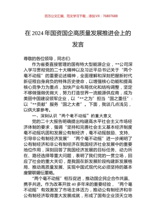 在2024年国资国企高质量发展推进会上的发言.docx