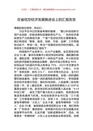 在省低空经济发展推进会上的汇报发言.docx