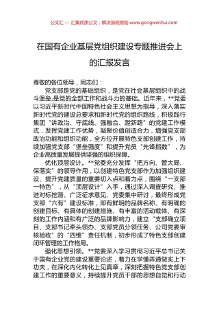 在国有企业基层党组织建设专题推进会上的汇报发言.docx