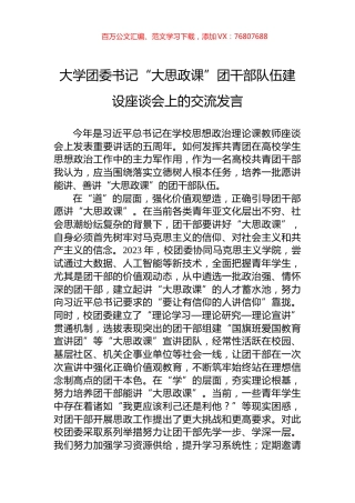 大学团委书记“大思政课”团干部队伍建设座谈会上的交流发言.docx