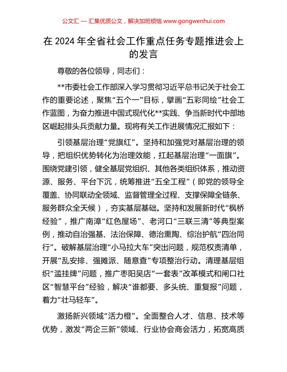 在2024年全省社会工作重点任务专题推进会上的发言 (2).docx_第1页