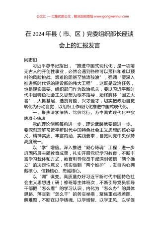 在2024年县（市、区）党委组织部长座谈会上的汇报发言.docx