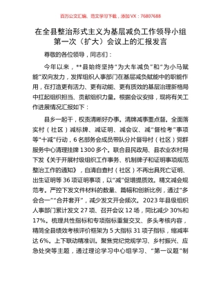 在全县整治形式主义为基层减负工作领导小组第一次（扩大）会议上的汇报发言.docx