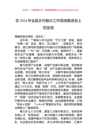在2024年全县乡村振兴工作现场推进会上的发言.docx