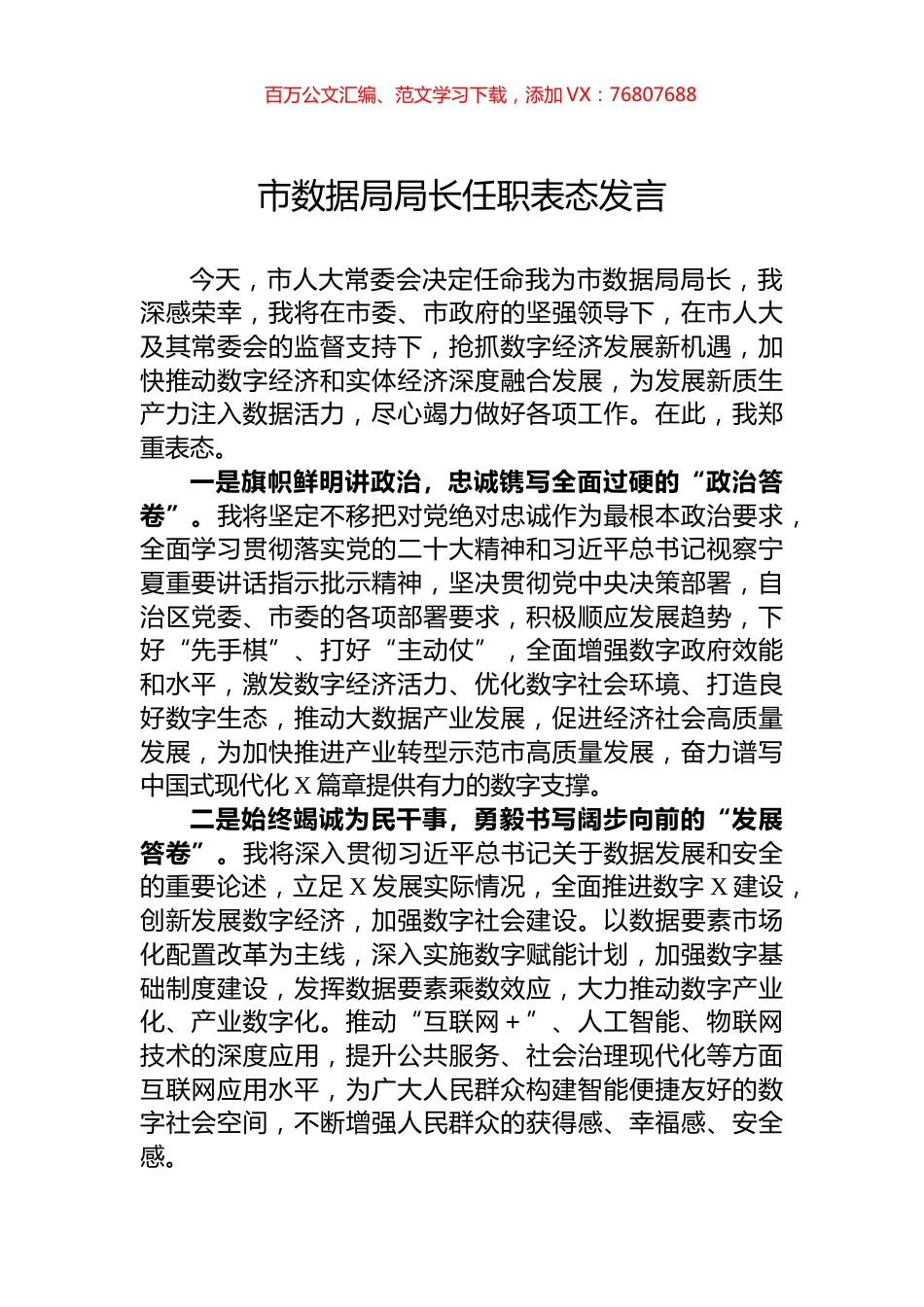 市数据局局长任职表态发言.docx_第1页