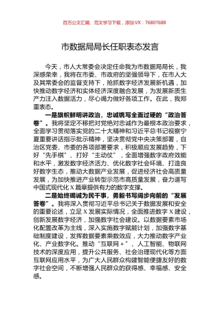 市数据局局长任职表态发言.docx