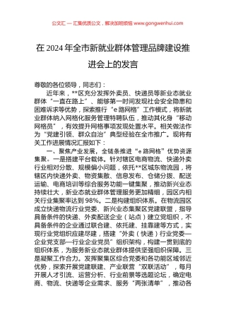 在2024年全市新就业群体管理品牌建设推进会上的发言.docx