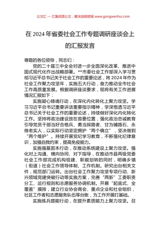 在2024年省委社会工作专题调研座谈会上的汇报发言.docx