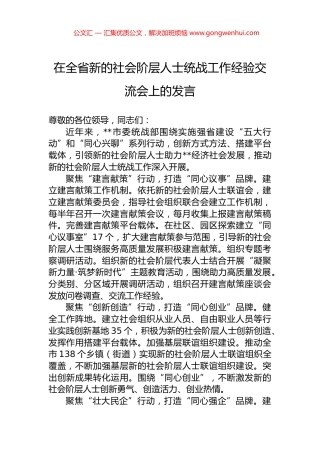 在全省新的社会阶层人士统战工作经验交流会上的发言.docx