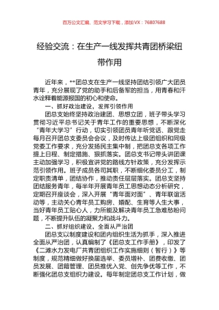 经验交流：在生产一线发挥共青团桥梁纽带作用.docx