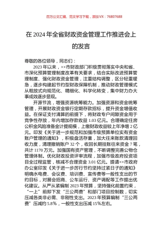 在2024年全省财政资金管理工作推进会上的发言.docx