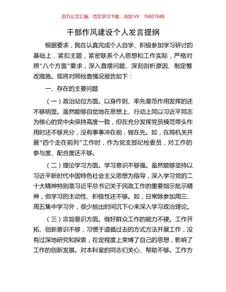干部作风建设个人发言提纲.docx