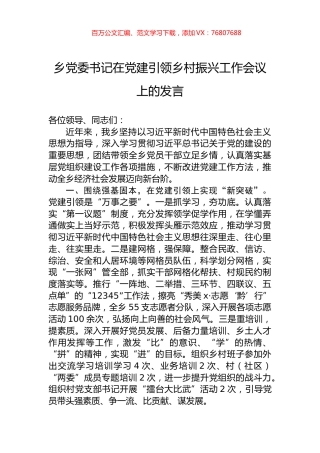 乡党委书记在党建引领乡村振兴工作会议上的发言.docx