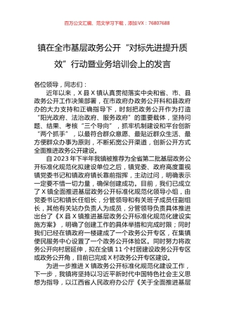 镇在全市基层政务公开“对标先进提升质效”行动暨业务培训会上的发言.docx