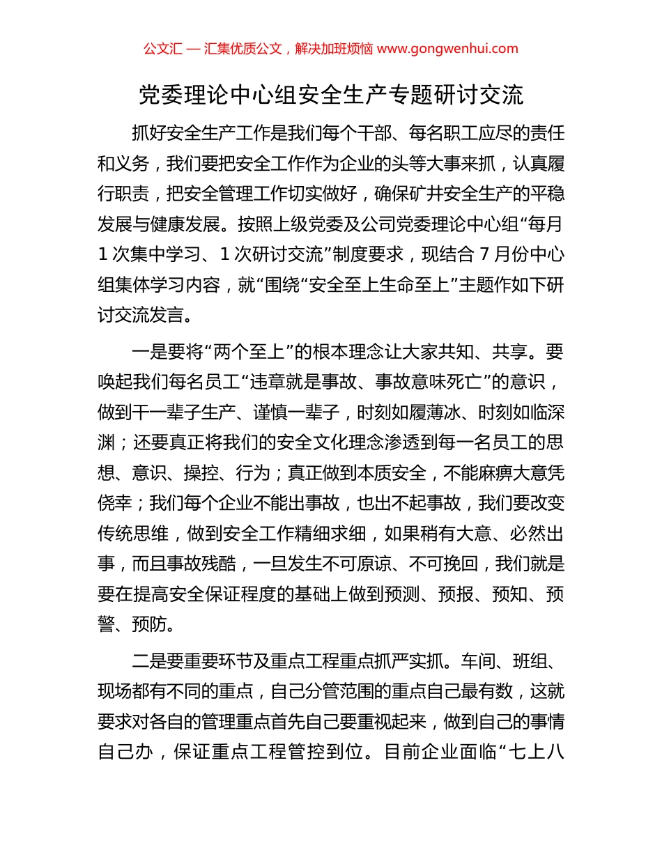 党委理论中心组安全生产专题研讨交流.docx_第1页