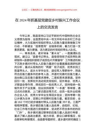 在2024年抓基层党建促乡村振兴工作会议上的交流发言.docx