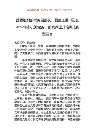 县委组织部常务副部长、县直工委书记在2024年市机关党务干部素养提升培训班典型发言.docx