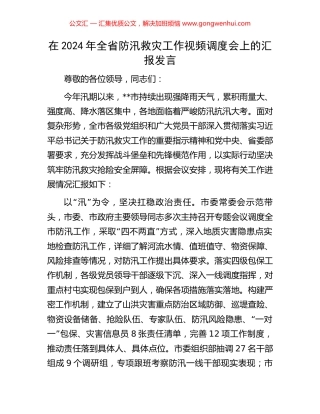 在2024年全省防汛救灾工作视频调度会上的汇报发言.docx