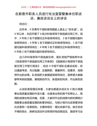 在新晋升职务人员进行宪法宣誓暨集体任职谈话、廉政谈话会上的讲话.docx