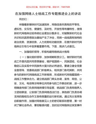 在加强网络人士统战工作专题推进会上的讲话.docx