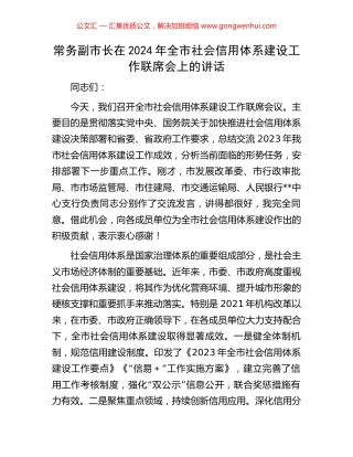 常务副市长在2024年全市社会信用体系建设工作联席会上的讲话.docx