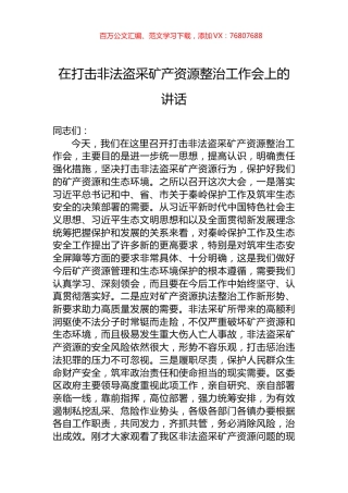 在打击非法盗采矿产资源整治工作会上的讲话.docx