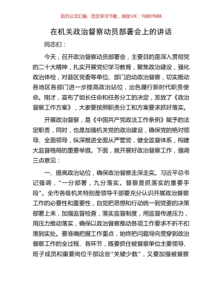 在机关政治督察动员部署会上的讲话.docx