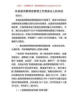 在县级预算绩效管理工作推进会上的讲话.docx