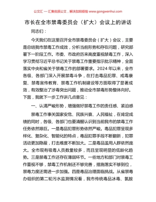 市长在全市禁毒委员会（扩大）会议上的讲话.docx