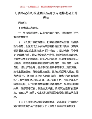 纪委书记在纪检监察队伍建设专题推进会上的讲话.docx