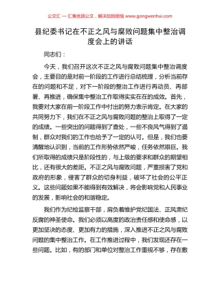 县纪委书记在不正之风与腐败问题集中整治调度会上的讲话.docx