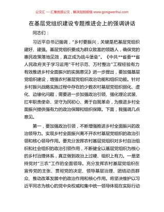 在基层党组织建设专题推进会上的强调讲话.docx