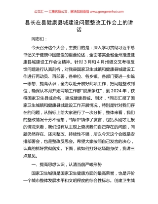 县长在县健康县城建设问题整改工作会上的讲话.docx