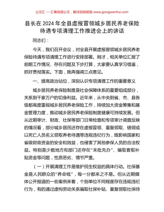县长在2024年全县虚报冒领城乡居民养老保险待遇专项清理工作推进会上的讲话.docx