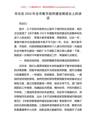 市长在2024年全市数字政府建设推进会上的讲话.docx