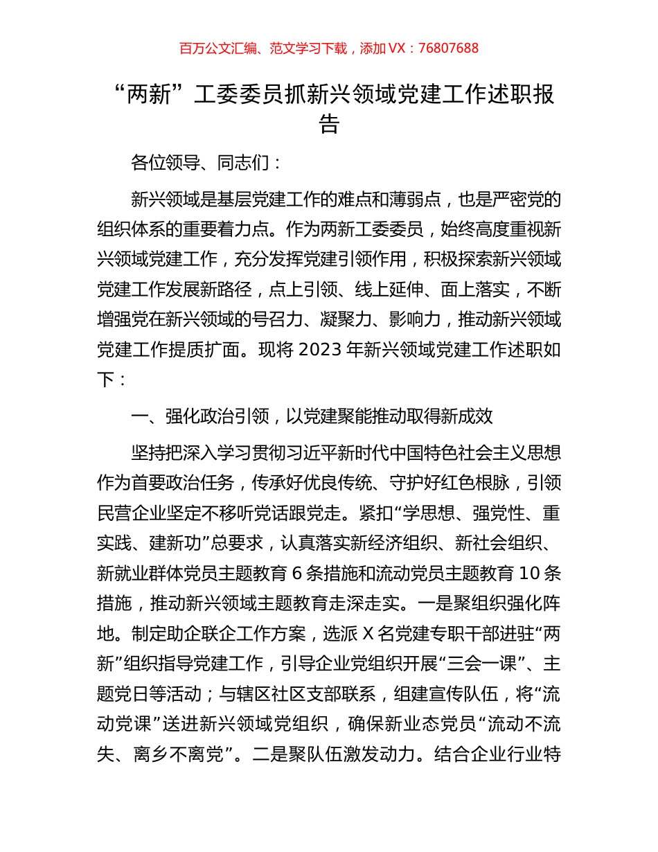 “两新”工委委员抓新兴领域党建工作述职报告.docx_第1页