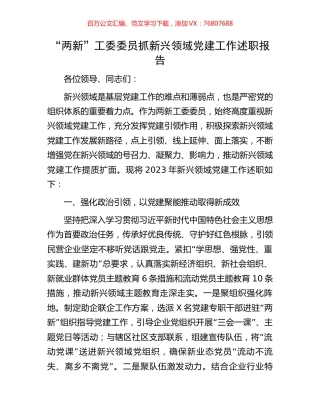 “两新”工委委员抓新兴领域党建工作述职报告.docx