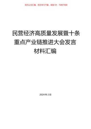（5篇）民营经济高质量发展暨十条重点产业链推进大会发言材料汇编.docx
