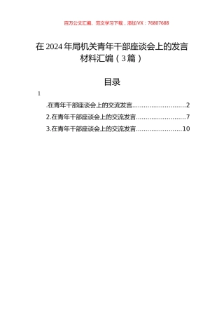 在2024年局机关青年干部座谈会上的发言材料汇编（3篇）.docx