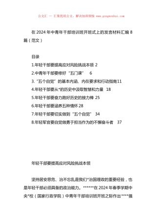 在2024年中青年干部培训班开班式上的发言材料汇编（8篇）.docx