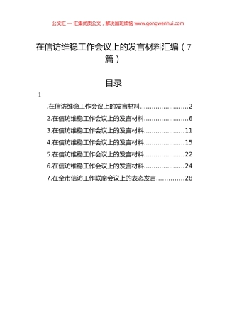 在信访维稳工作会议上的发言材料汇编（7篇）.docx