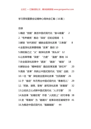 学习贯彻重要会议精神心得体会汇编（16篇）.docx