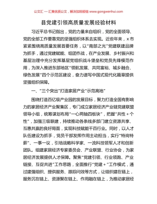 县党建引领高质量发展经验材料